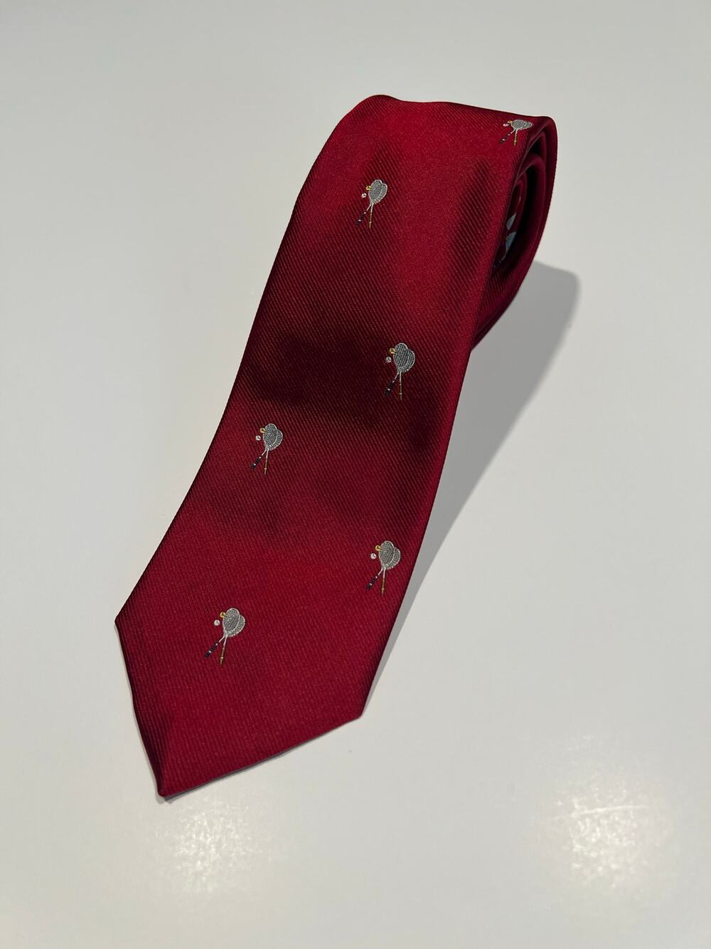 Zareh Men's Red Silk Necktie Made in Italy Tennis Rackets Print JL